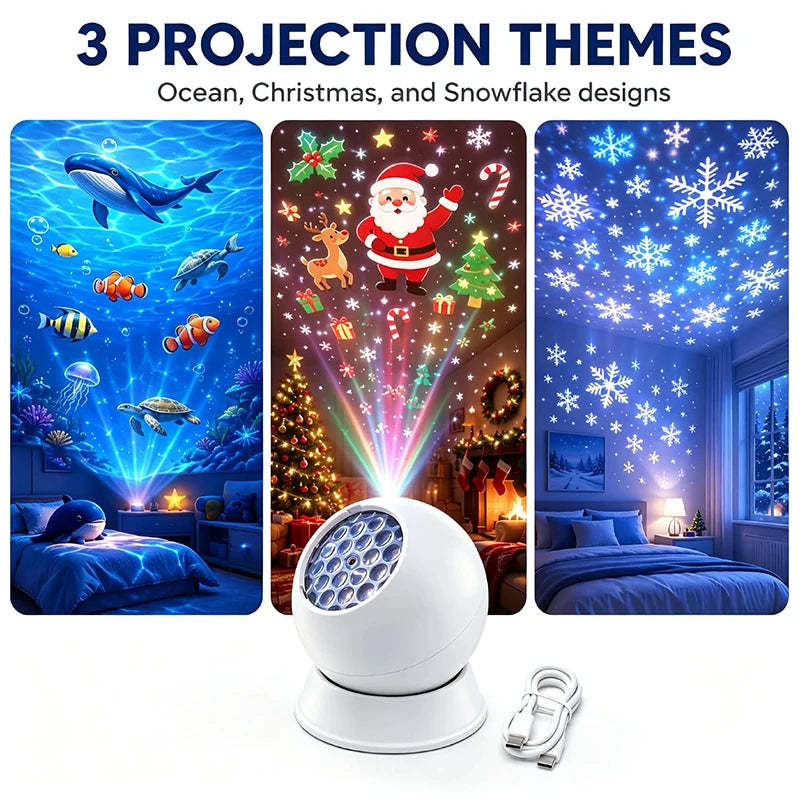 360° Dynamic Rotating Projector Light LED Ocean Ripple Starry Sky Projector Light USB Atmosphere Night Light for Room Decoration