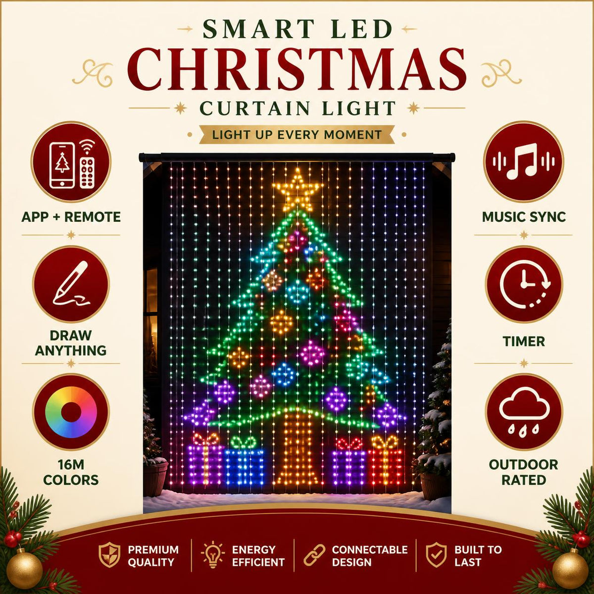 Glow Wall smart Christmas curtain lights